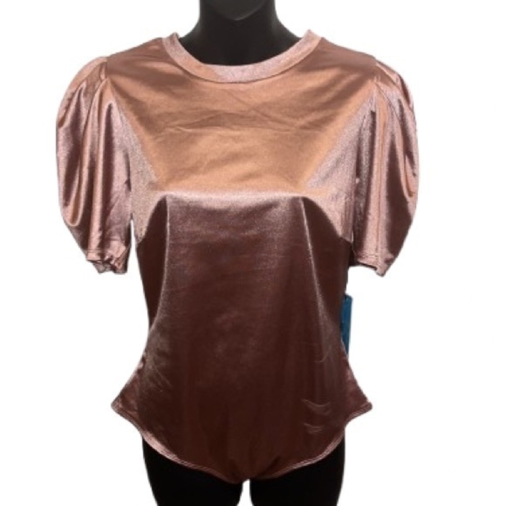 Haute Monde champagne shimmer colored short sleeve bodysuit NWT size L